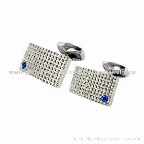 Stainless steel cufflinks with blue crystals, concise and fashionable